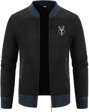 Mens Full Zip Cardigan Sweater Stand Collar Long Sleeve Pullover Graphic Knitwear Knitted Tops Jacket with Pockets