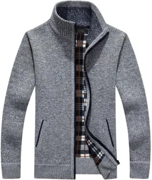Mens Full Zip Cardigan Sweater Stand Collar Long Sleeve Pullover Ribbed Knitted Casual Tops Jacket with Pockets