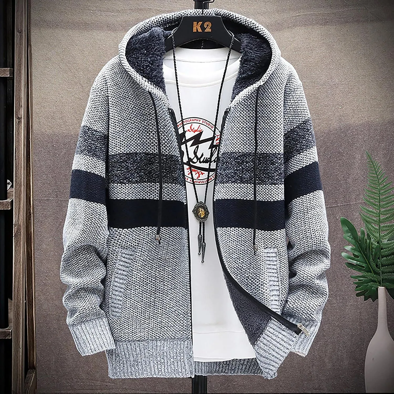 Men's Full-Zip Fleece Knitted Regular Fit Full Zip Cardigan Sweater with Soft Brushed Flannel Lining