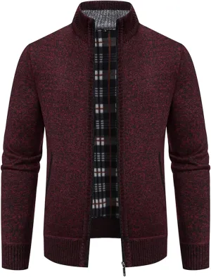 Mens Full Zipper Cardigan Sweater Stand Collar Thick Weave Pullover Thermal Knitted Tops Long Sleeve with Pockets