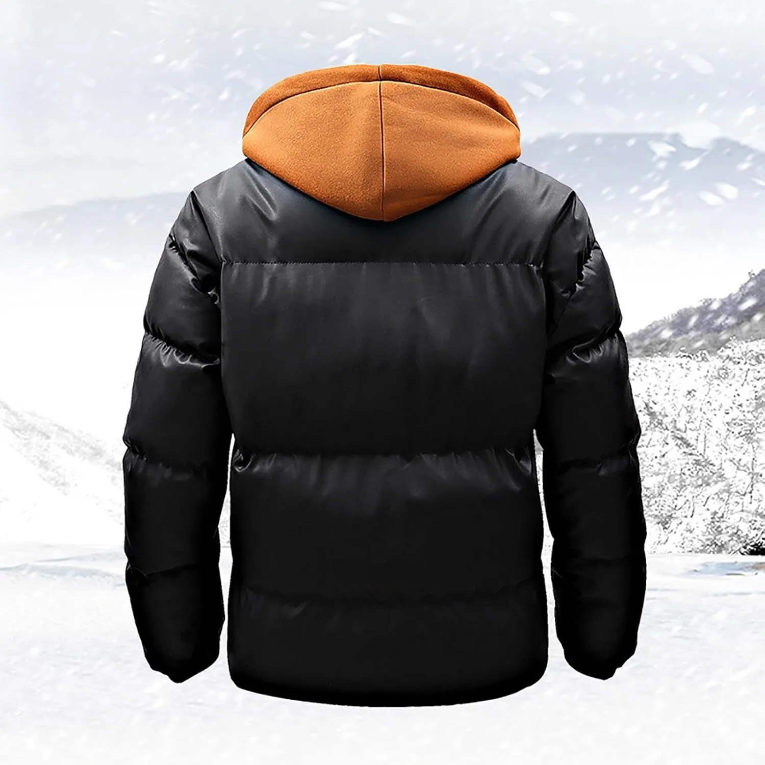 Men's Hooded Puffer Jacket Winter Warm Color Block Down Coat with Hood