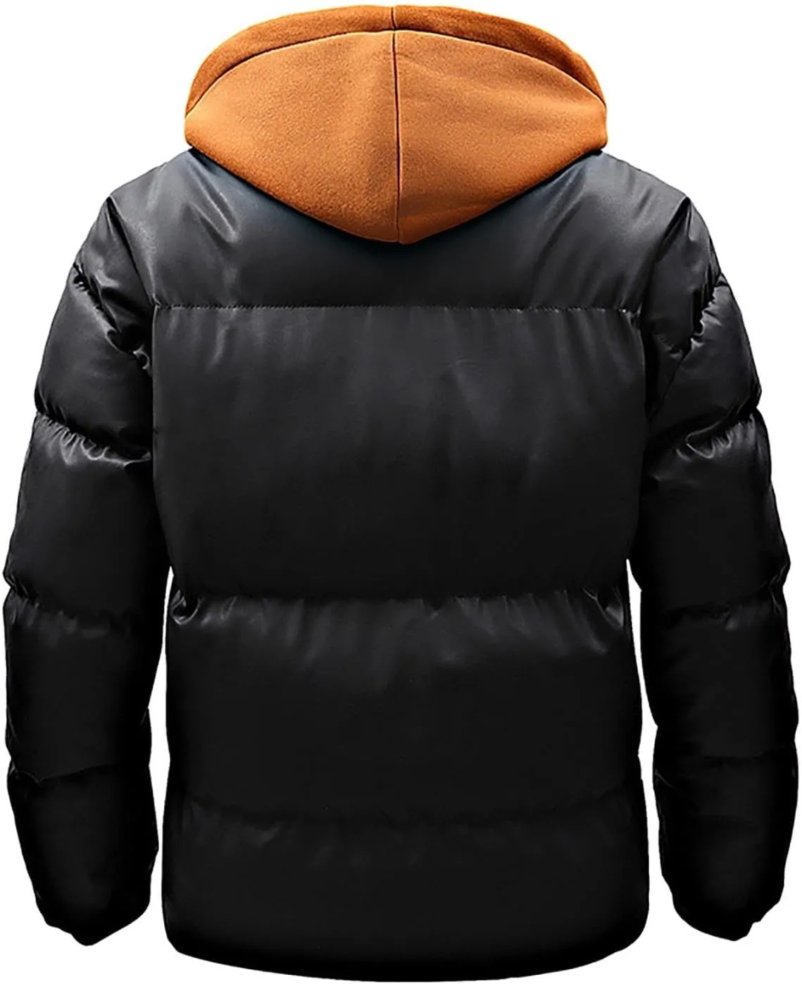 Men's Hooded Puffer Jacket Winter Warm Color Block Down Coat with Hood