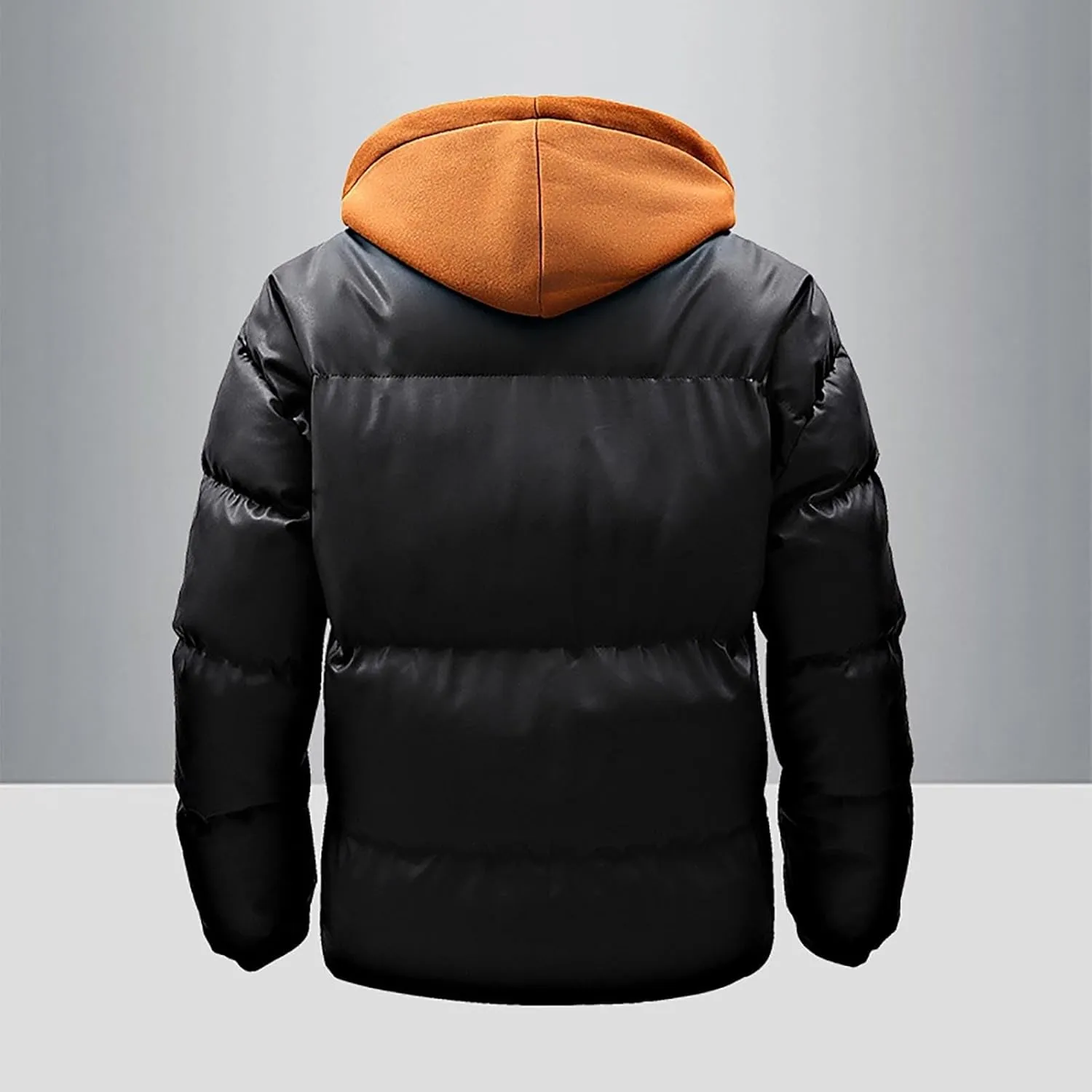 Men's Hooded Puffer Jacket Winter Warm Color Block Down Coat with Hood