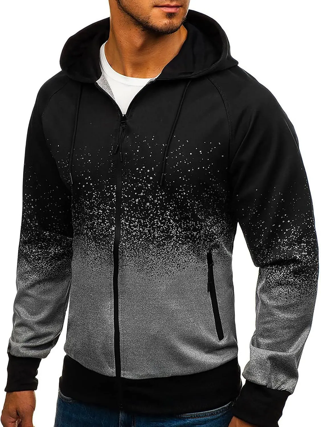 Men's Hooded Sweatshirt Pure Color Zipper Pullover Long Sleeve Sweatshirt Tops Blouse Mens Hoodies Pullover