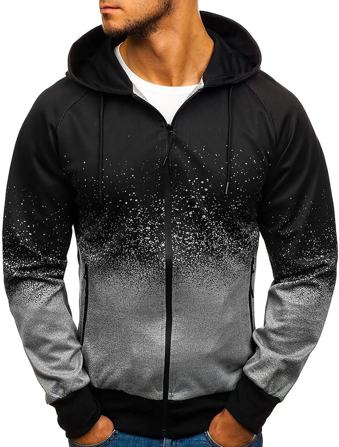 Men's Hooded Sweatshirt Pure Color Zipper Pullover Long Sleeve Sweatshirt Tops Blouse Mens Hoodies Pullover