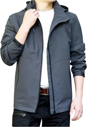 Mens Hooded Waterproof Rain Jackets Full Zip Lightweight Plus Size Raincoats Hiking Outdoor Outerwear with Pocket
