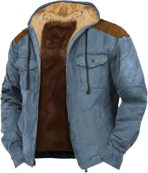 Men's Hoodie Jackets Casual Stylish Cargo Jacket with Hood Fleece Lined Sherpa Winter Warm Coats Jacket for Men