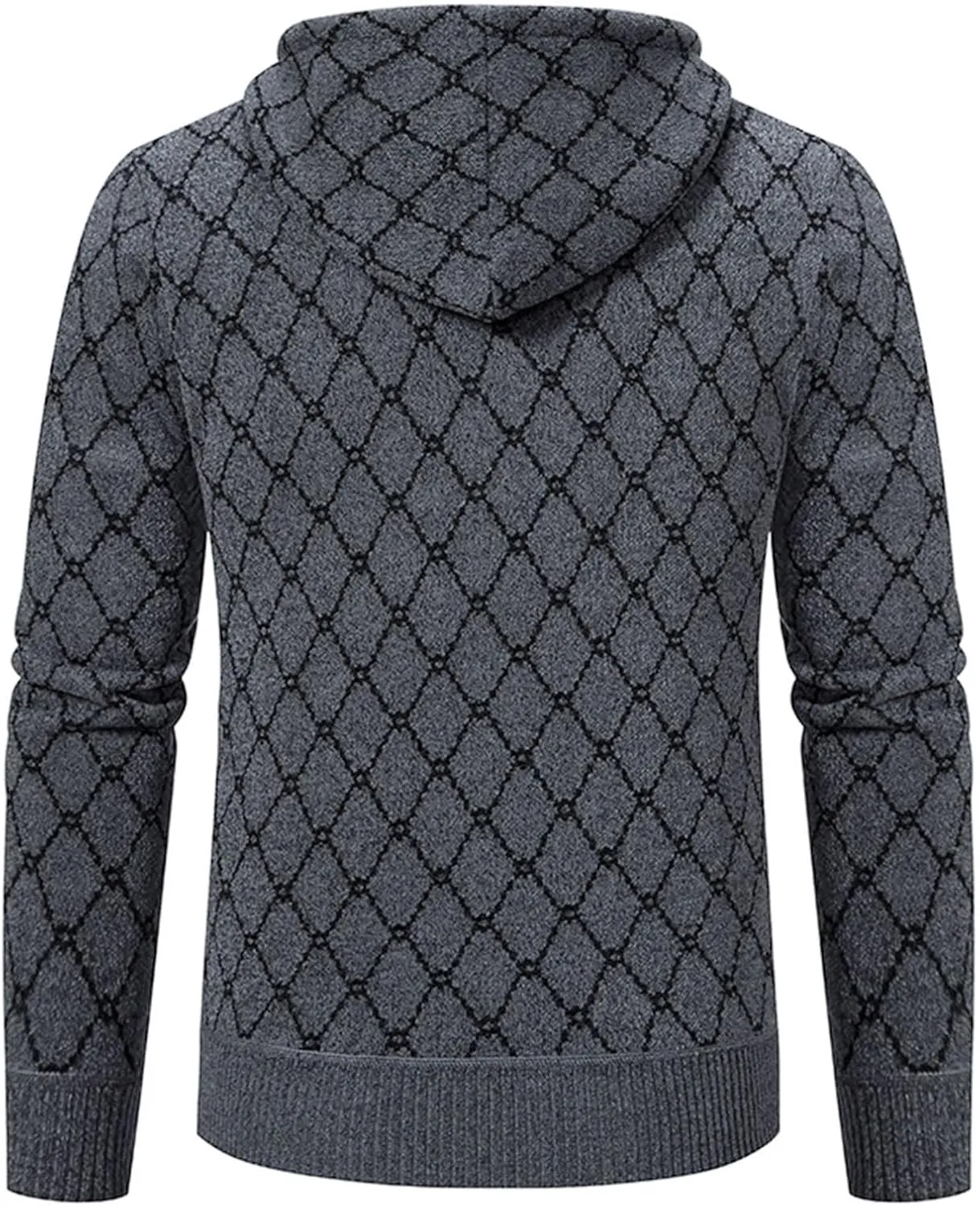 Mens Hoodies Knit Sweater, Full Zip Fleece Lined Cardigan Sweaters Casual Solid Regular Fit Thick Hooded with Pockets