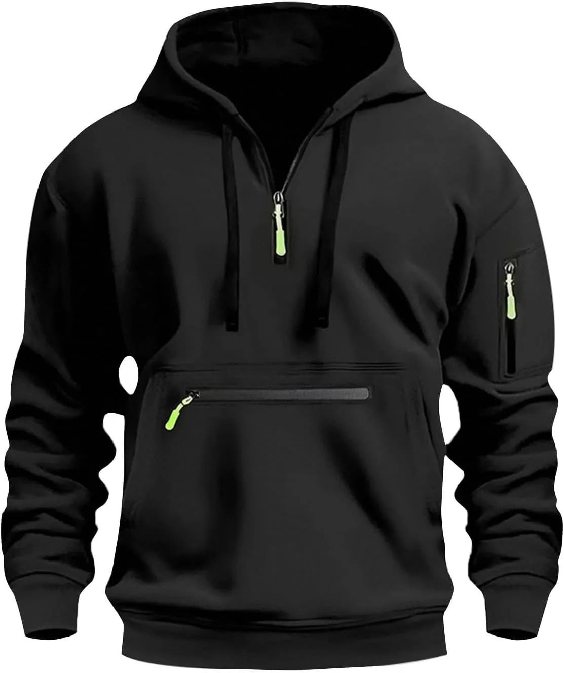 Mens Hoodies Quarter Zip Long Sleeve Tactical Sweatshirt Workout Pullover Shirt Loose Hooded Sweatshirt with Pockets