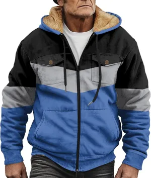 Men's Oversized Jackets Full Zip Thicken Fleece Sherpa Lined Winter Hooded Work Utility Jacket Warm Coat with Pockets