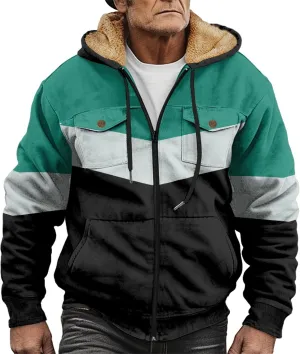 Men's Oversized Jackets Full Zip Thicken Fleece Sherpa Lined Winter Hooded Work Utility Jacket Warm Coat with Pockets