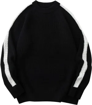 Men's Oversized Knitted Long Sleeve Crewneck Sweater Casual Drop Shoulder Knitwear Cozy Soft Classic Pullover Fall Winter Top