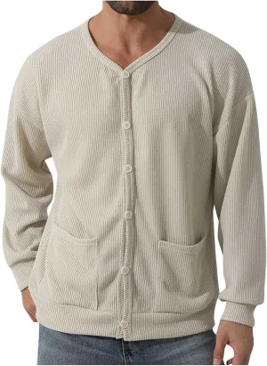 Men's Oversized Sweatshirts Long Sleeve Button Down Knitted Casual Blouses Tops Comfy Soft Sweaters Cardigans with Pockets