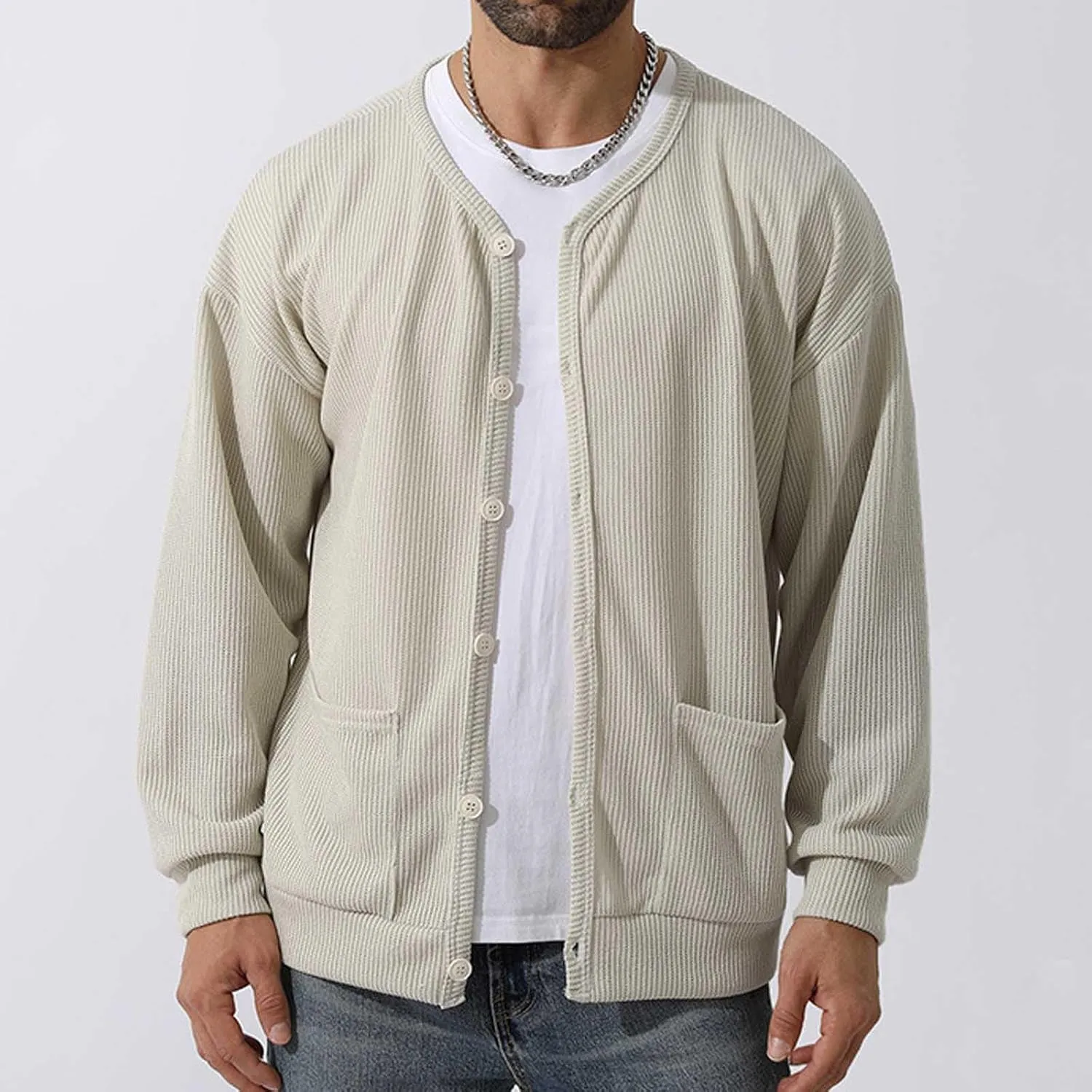 Men's Oversized Sweatshirts Long Sleeve Button Down Knitted Casual Blouses Tops Comfy Soft Sweaters Cardigans with Pockets