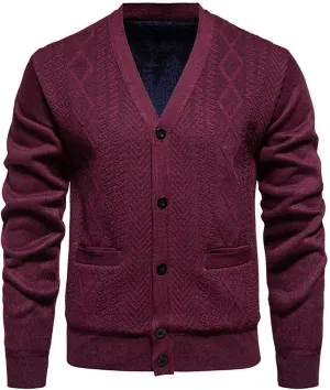 Mens Plaid Cardigan Sweater Button Down Knit Sweater Casual Long Sleeve Sweater Lightweight V Neck Cardigan