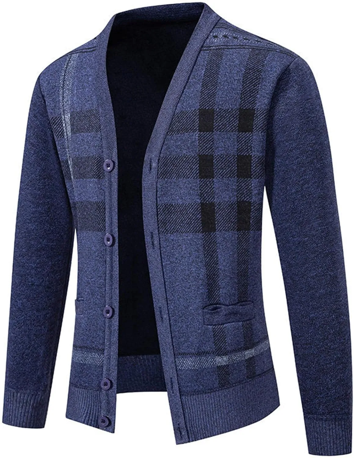 Mens Plaid Cardigan Sweater Button Down Knit Sweater Casual Long Sleeve Sweater Lightweight V Neck Cardigan