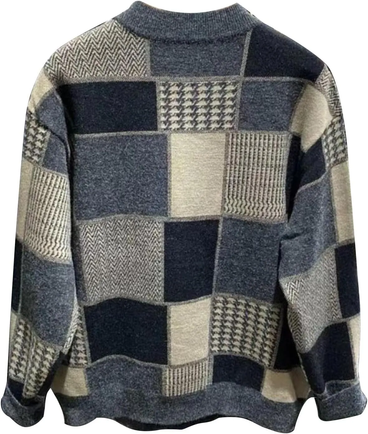 Mens Plaid Cardigan Sweater Vintage Knit Sweater Shawl Collar Cardigan Button Down Sweaters Open Front Cardigan