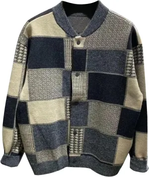 Mens Plaid Cardigan Sweater Vintage Knit Sweater Shawl Collar Cardigan Button Down Sweaters Open Front Cardigan