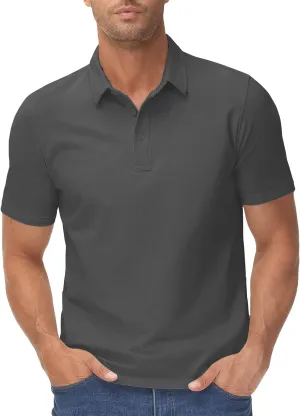 Men's Polo Shirts Classic Fit Short Sleeve Golf Tennis Shirt Fashion Casual Solid Stretch V Neck Collared Work Tops