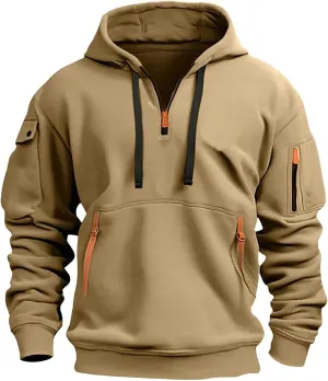 Men's Quarter Zip Hooded Sweatshirt,Fall Long Sleeve Outdoor Pullover Hoodie,Big and Tall Hoodies with Pockets