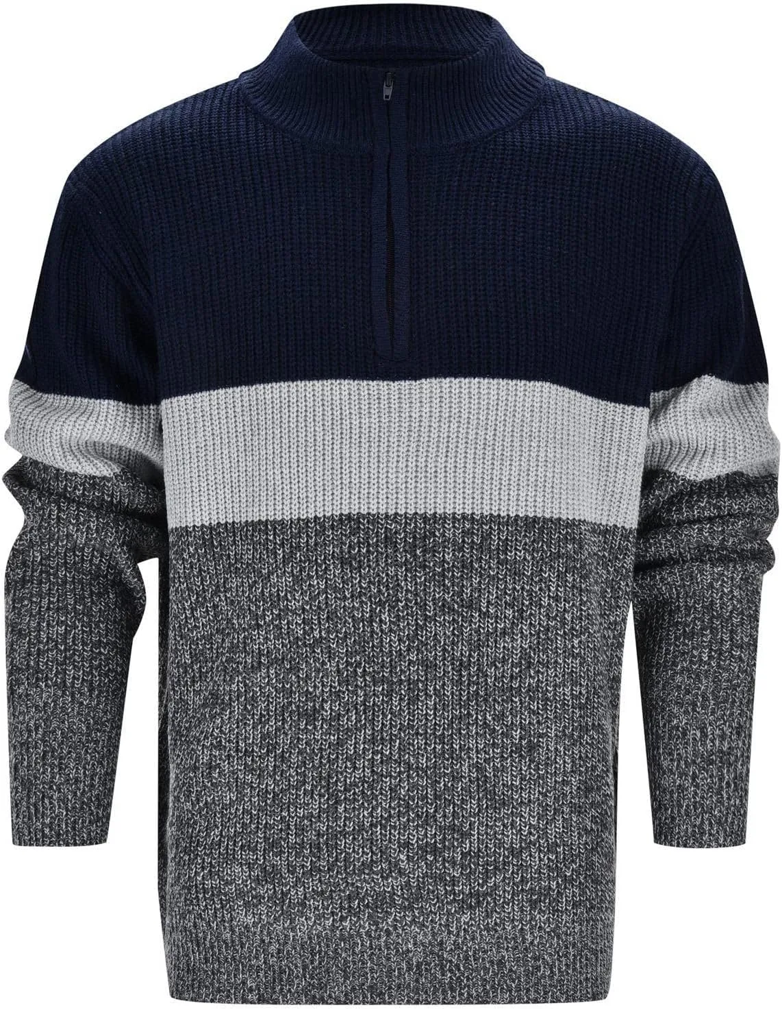 Mens Quarter Zip Up Sweaters Long Sleeve Color Block Pullover Mock Neck Heavyweight Tops Texture Knitted Polo Sweater