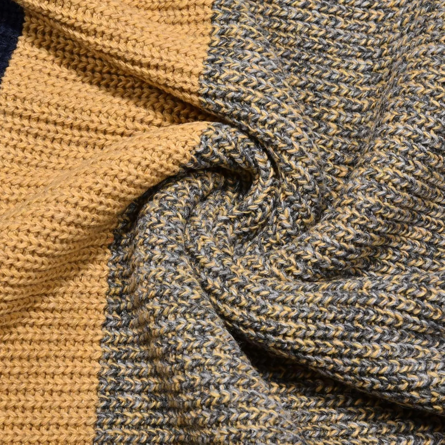 Mens Quarter Zip Up Sweaters Long Sleeve Color Block Pullover Mock Neck Heavyweight Tops Texture Knitted Polo Sweater