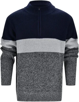 Mens Quarter Zip Up Sweaters Long Sleeve Color Block Pullover Mock Neck Heavyweight Tops Texture Knitted Polo Sweater