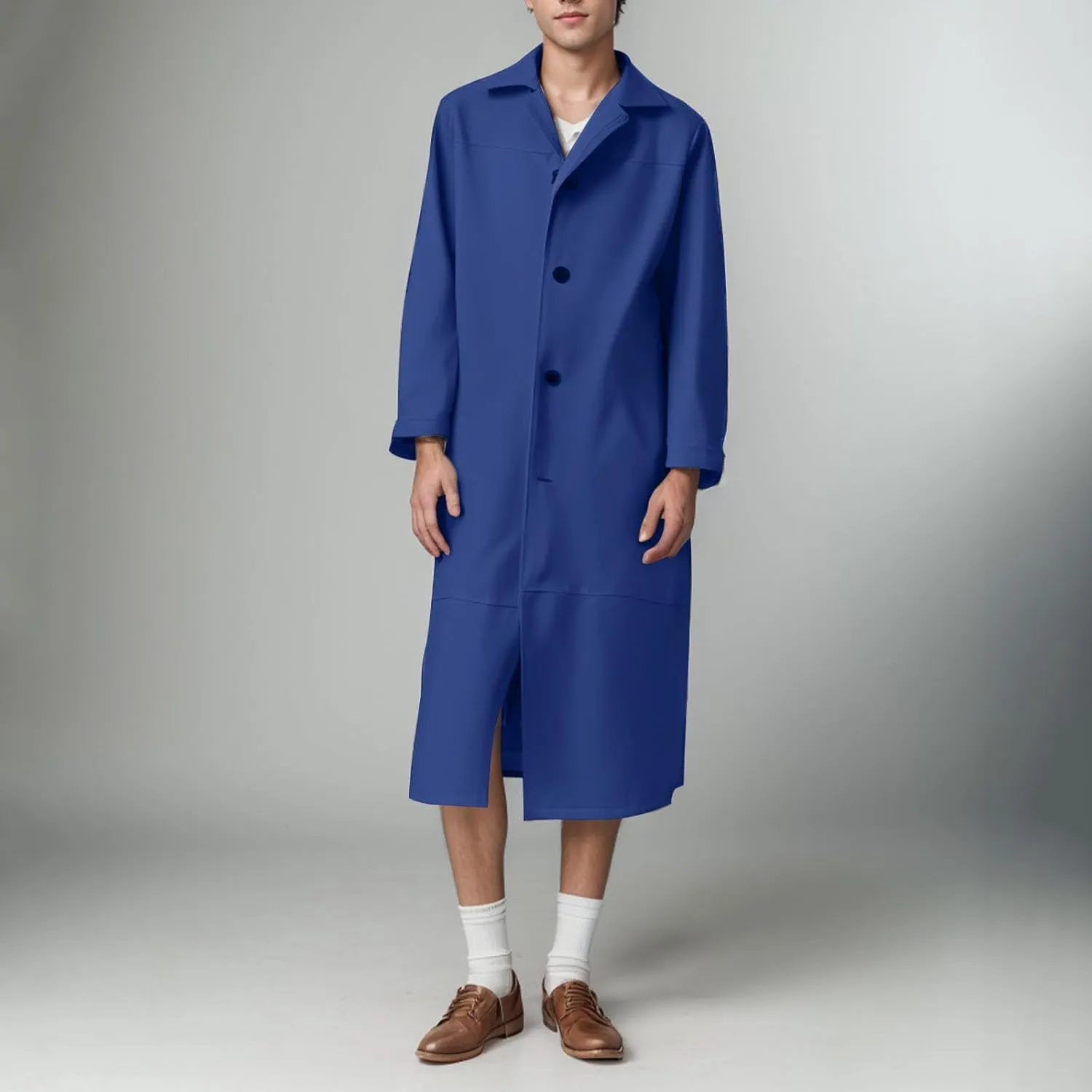 Men's Retro Faux Leather Trench Coat Full Length Classic Steampunk Gothic Overcoat Vintage Open Front Cardigan Jacket