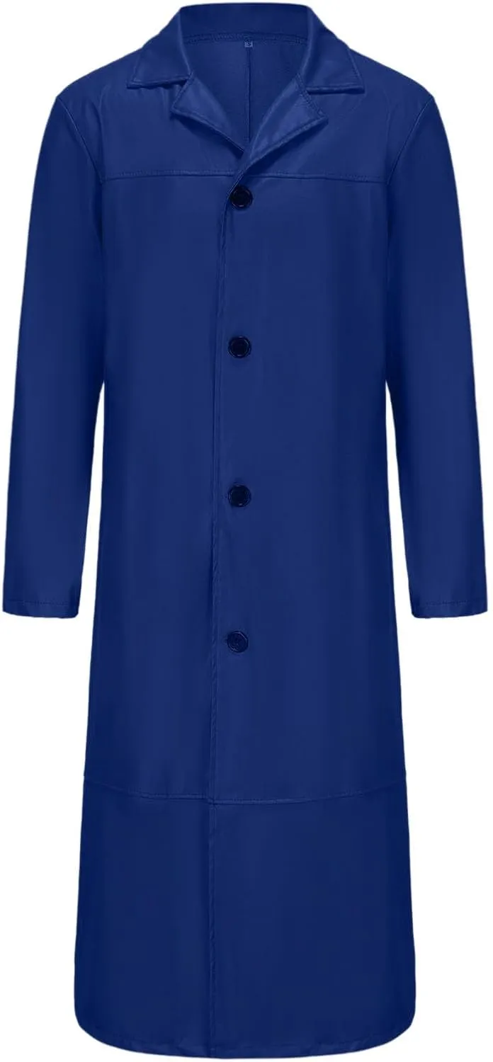 Men's Retro Faux Leather Trench Coat Full Length Classic Steampunk Gothic Overcoat Vintage Open Front Cardigan Jacket