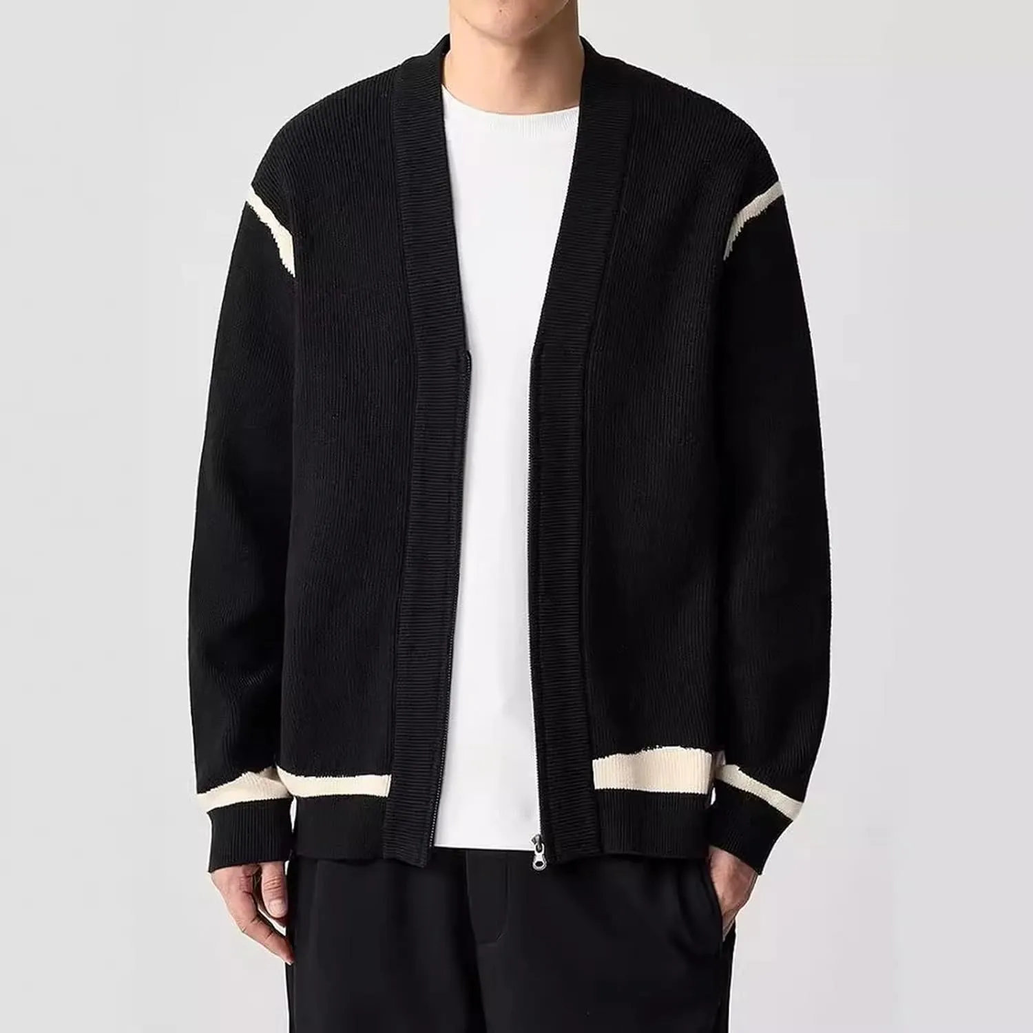 Men's Ruffle Shawl Collar Cardigan Long Sleeve Open Front Oversize Mid Length Drape Cape Overcoat with Pockets