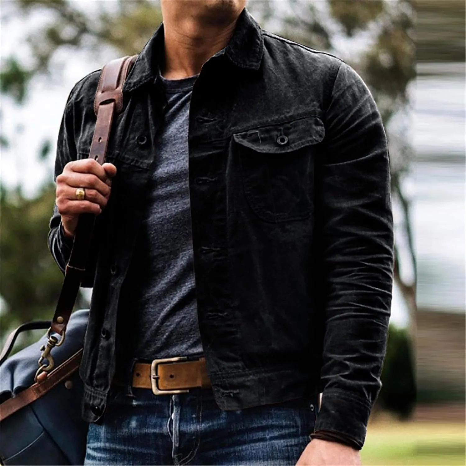 Men's Shirt Jackets Long Sleeved Button Down Shirt Jacket Summer Spring Fall Lightweight Trucker Jacket for Men