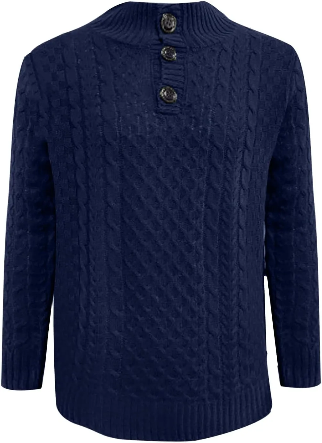 Mens Stand Collar Pullover Sweater Cable Knitted Chunky Fall Winter Fashion Buttons Twisted Thermal Cashmere Sweaters
