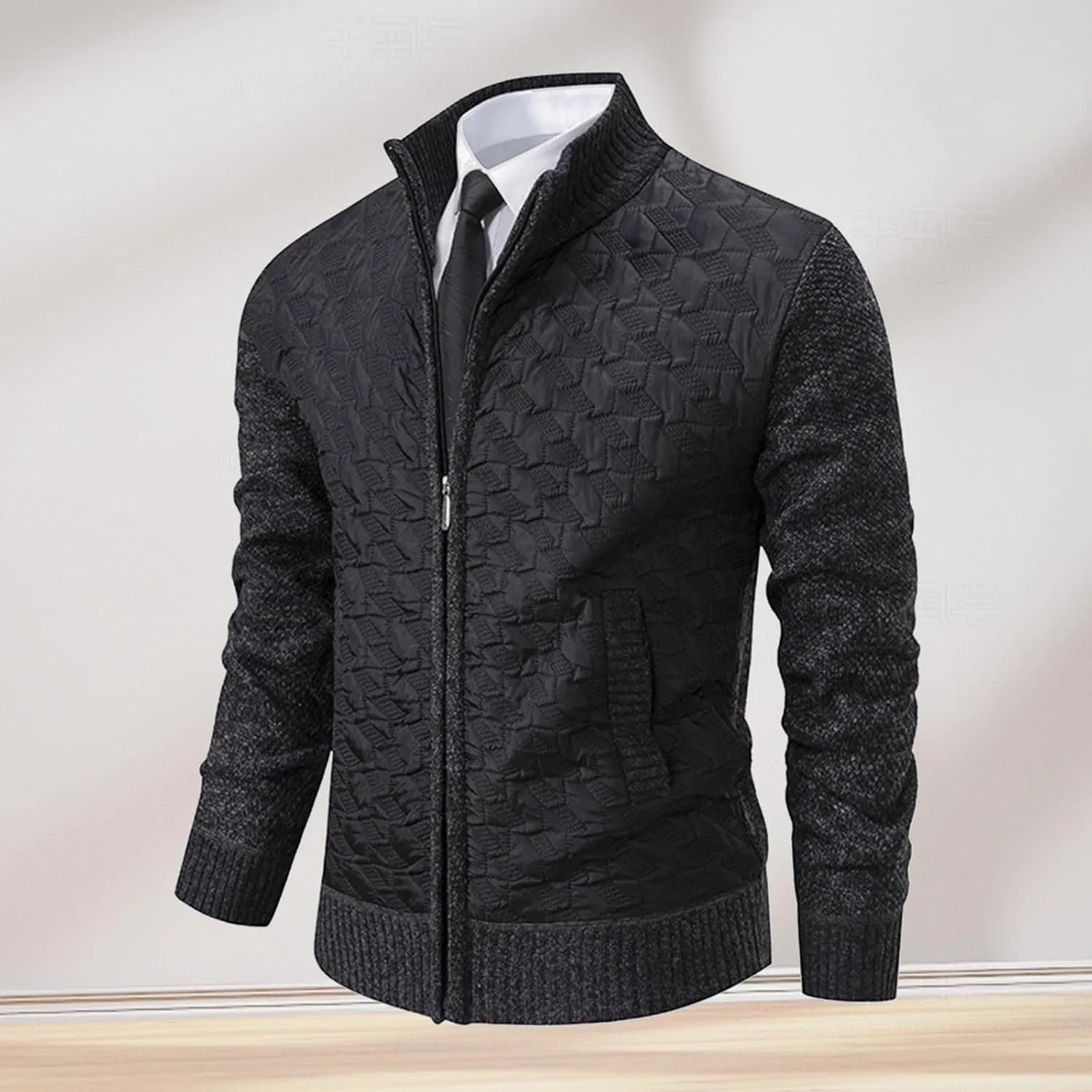Mens Sweater Cardigan Full Zip Knitted Long Sleeve Stand Collar Sweaters Men Workout Solid Color Sweaters with Pocket