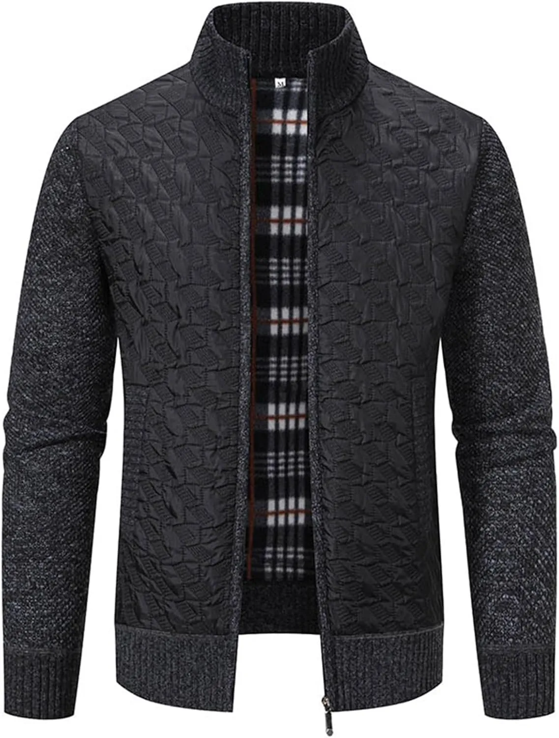 Mens Sweater Cardigan Full Zip Knitted Long Sleeve Stand Collar Sweaters Men Workout Solid Color Sweaters with Pocket
