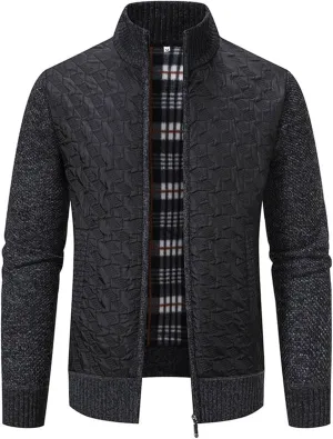 Mens Sweater Cardigan Full Zip Knitted Long Sleeve Stand Collar Sweaters Men Workout Solid Color Sweaters with Pocket