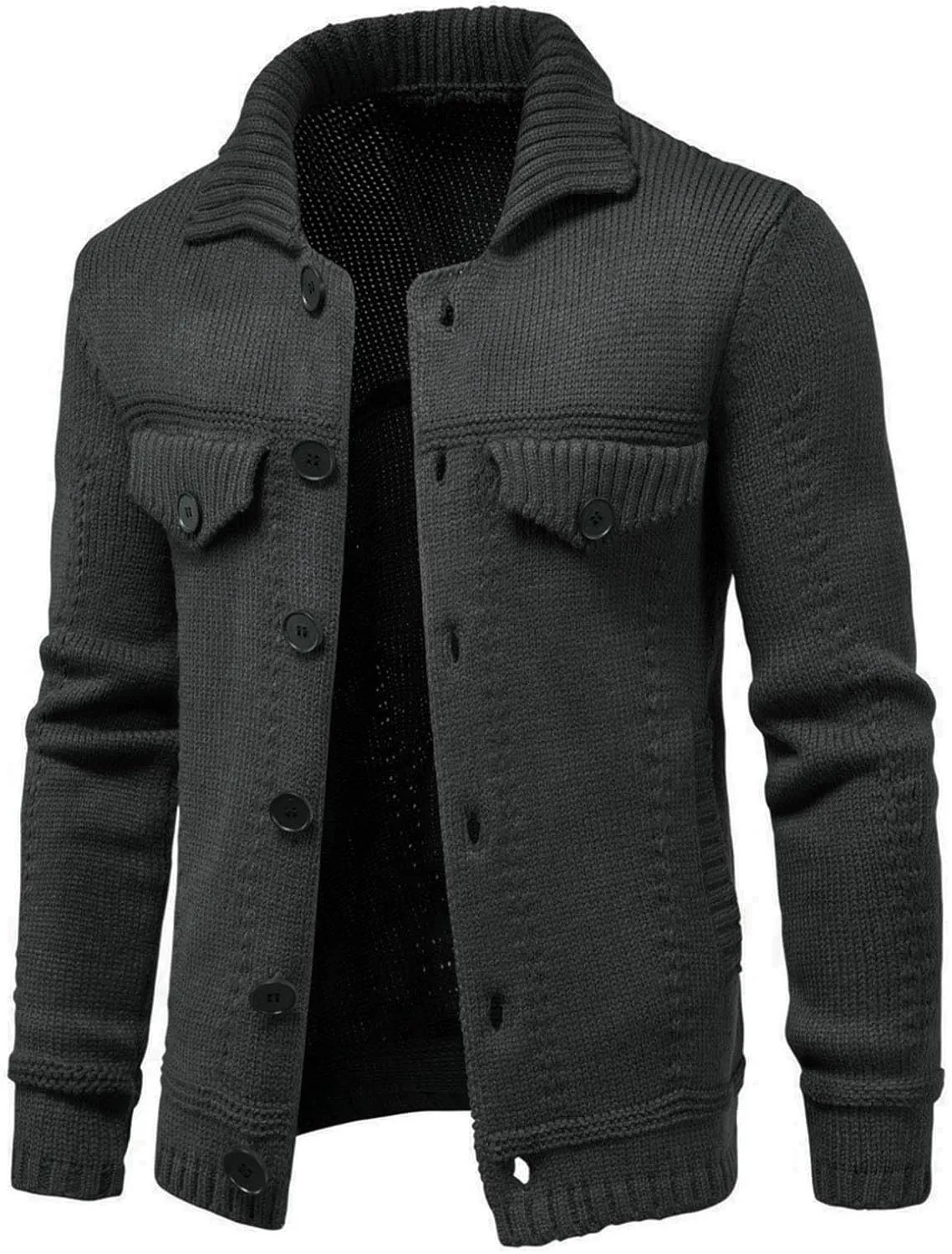 Men's Sweater Jacket Fall Winter Fashion Button Down Lapel Long Sleeves Knitwear Coat Blouse Cardigan with Pocket
