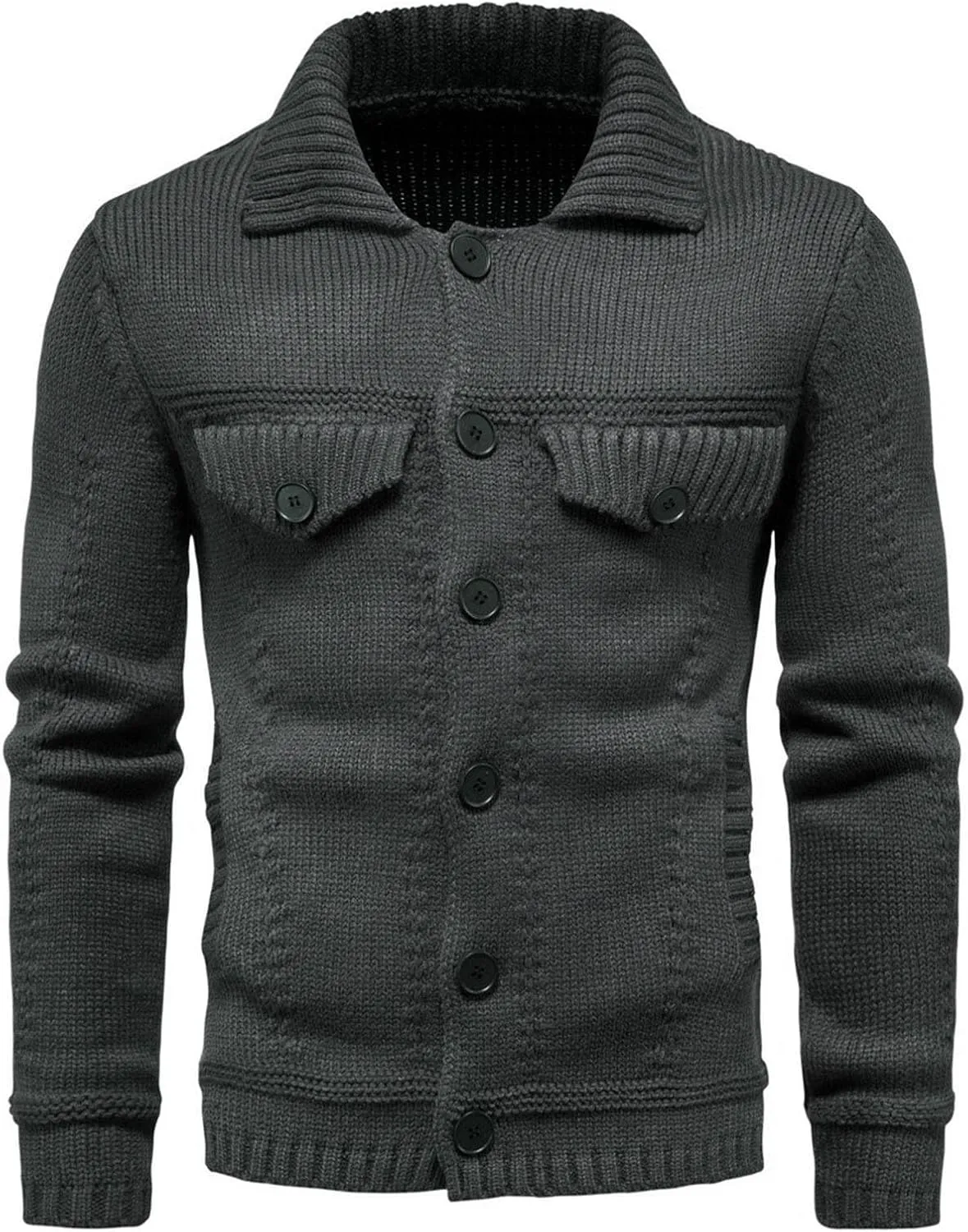 Men's Sweater Jacket Fall Winter Fashion Button Down Lapel Long Sleeves Knitwear Coat Blouse Cardigan with Pocket
