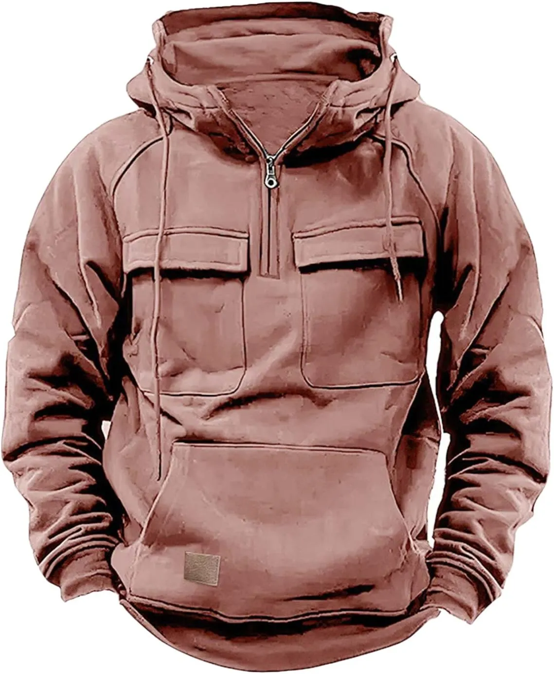 Mens Tactical Hoodies Sweatshirt Quarter Zip Cargo Pullover Hoodies Workout Gym Sports Running Outdoor Winter Jackets