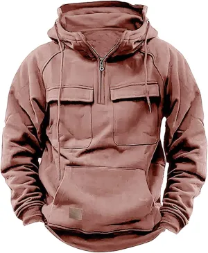 Mens Tactical Hoodies Sweatshirt Quarter Zip Cargo Pullover Hoodies Workout Gym Sports Running Outdoor Winter Jackets