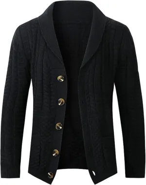 Mens Textured Sweater Casual Cardigans Thermal Button Down Cardigan V Neck Button Ribbed Knit Men Coat