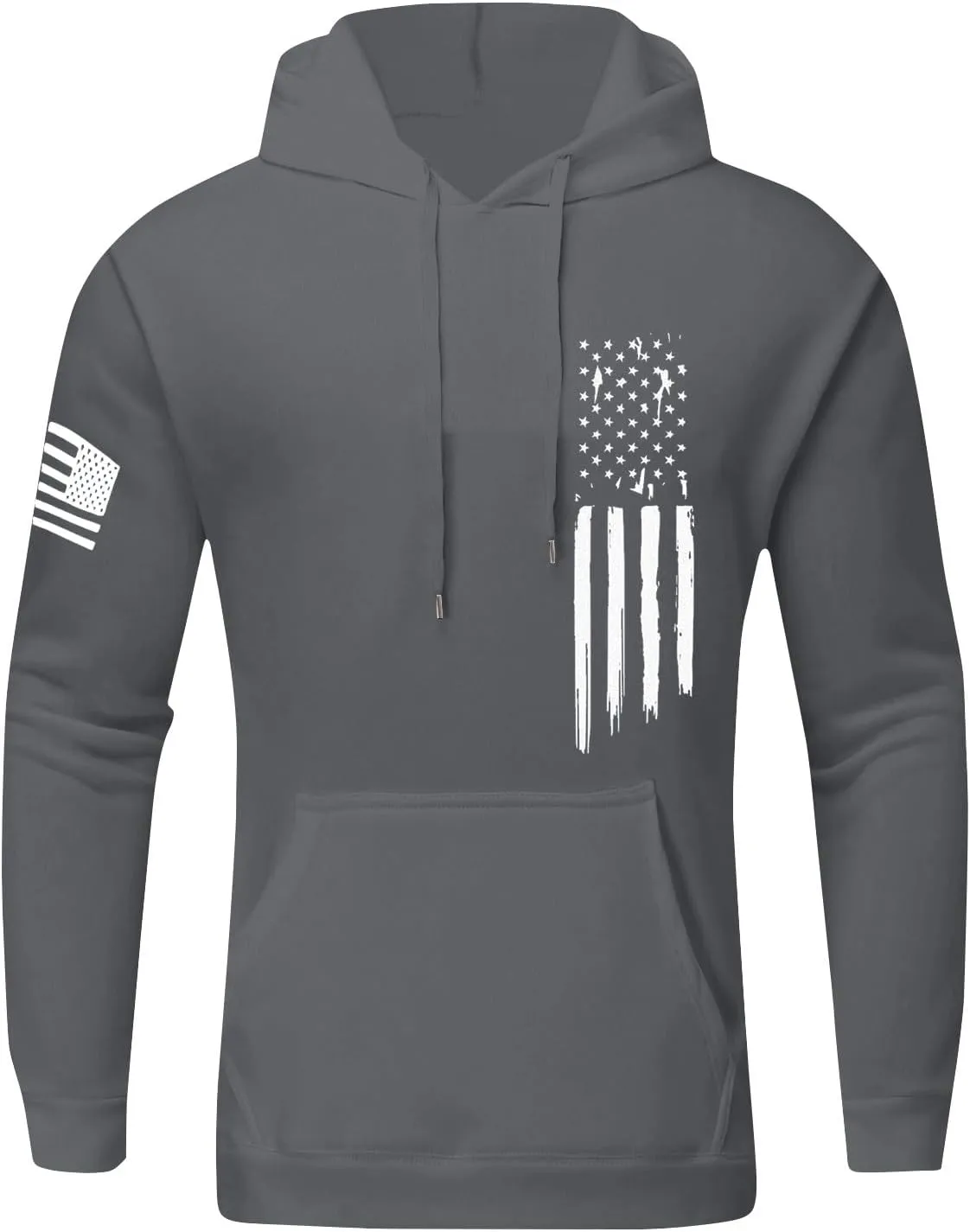 Men's Trendy Hoodies Oversized Sweatshirts Drawstring Fall Hooded Long Sleeve USA Flag Printed Hoodie with Pockets