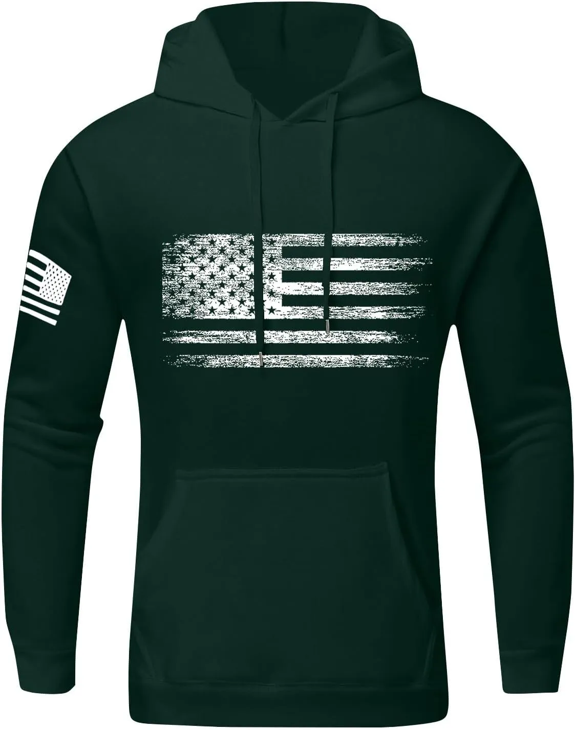 Men's Trendy Hoodies Oversized Sweatshirts Drawstring Fall Hooded Long Sleeve USA Flag Printed Hoodie with Pockets