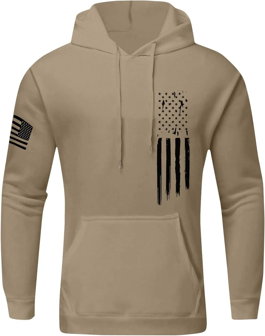 Men's Trendy Hoodies Oversized Sweatshirts Drawstring Fall Hooded Long Sleeve USA Flag Printed Hoodie with Pockets