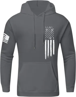 Men's Trendy Hoodies Oversized Sweatshirts Drawstring Fall Hooded Long Sleeve USA Flag Printed Hoodie with Pockets