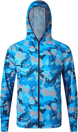 Men's UPF 50  Light Jacket Sun Protection Hooded SPF UV Jacket Outdoor Hiking Fishing Camo Shirt Long Sleeve Full Zip
