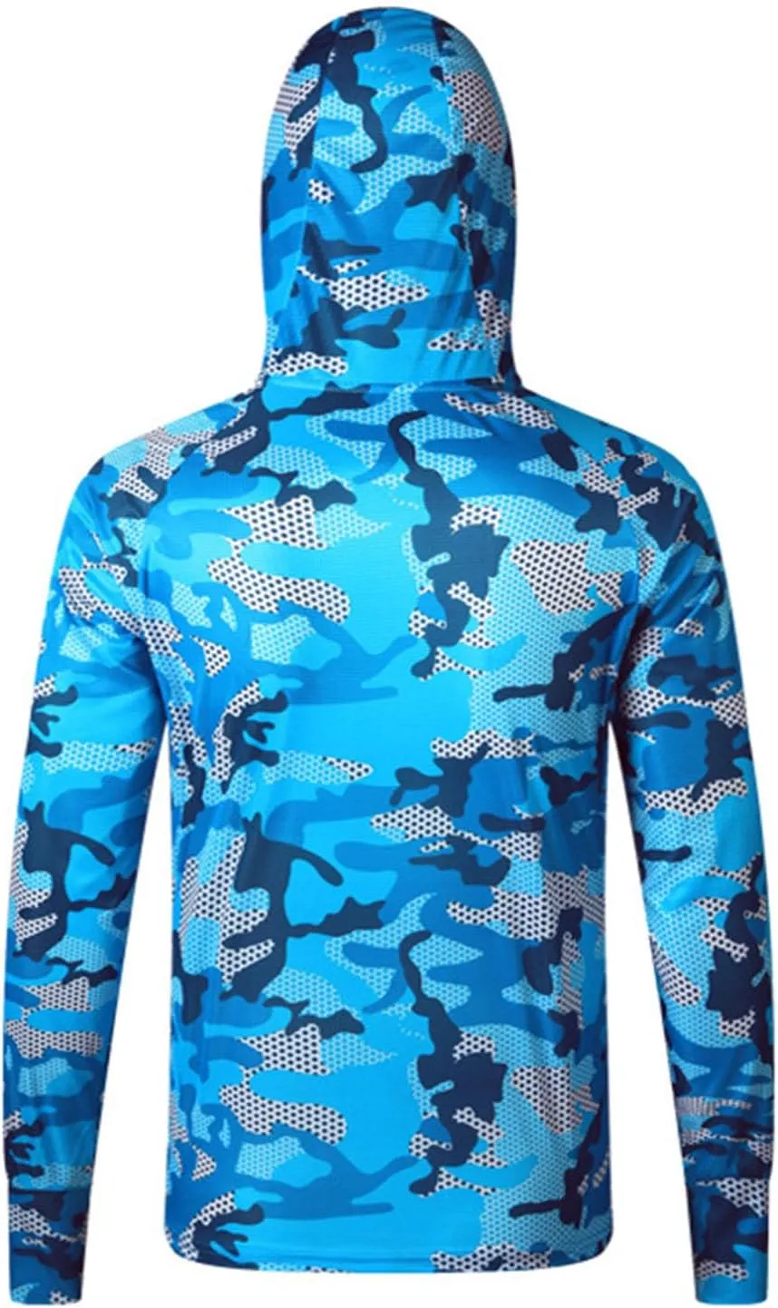 Men's UPF 50  Light Jacket Sun Protection Hooded SPF UV Jacket Outdoor Hiking Fishing Camo Shirt Long Sleeve Full Zip