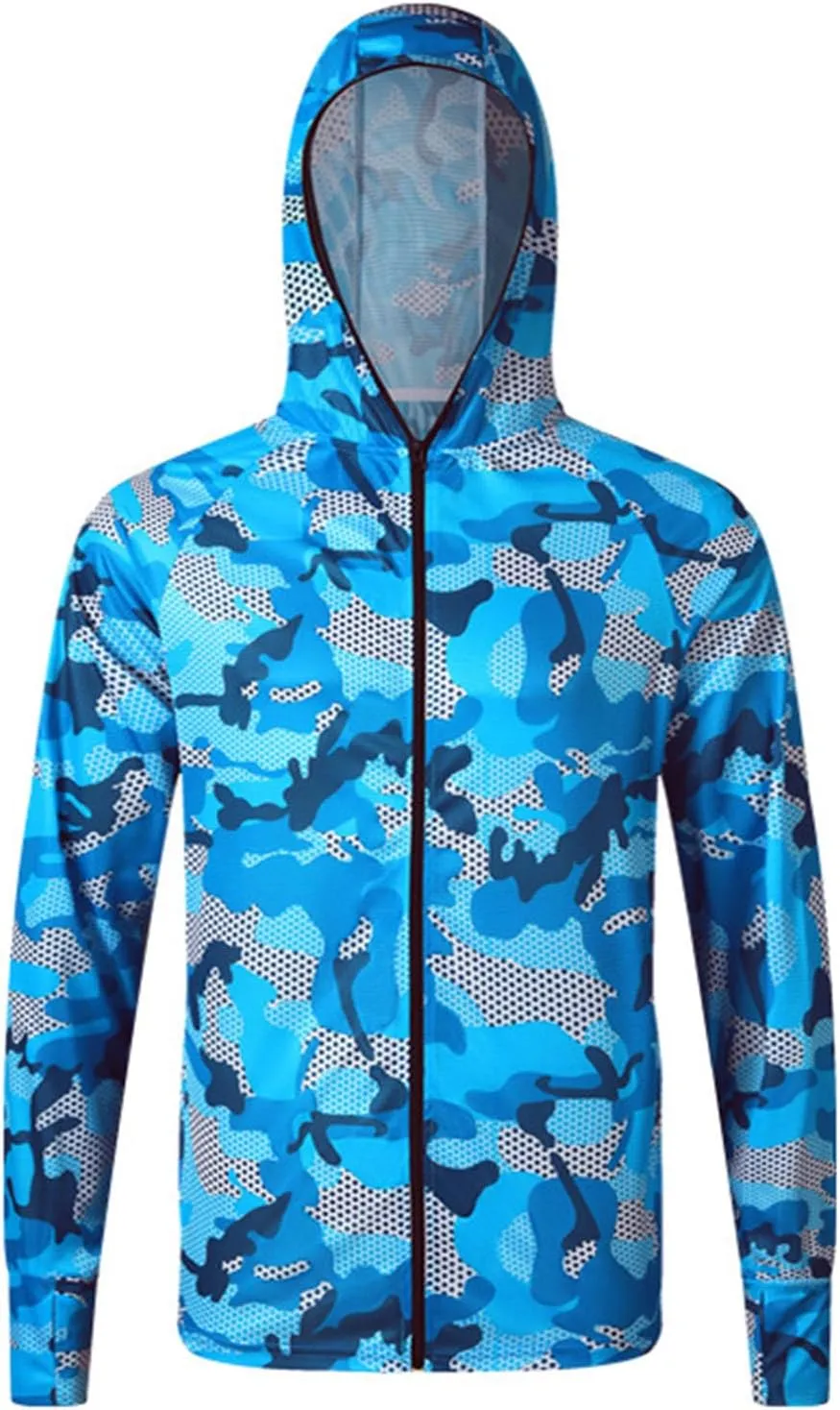 Men's UPF 50  Light Jacket Sun Protection Hooded SPF UV Jacket Outdoor Hiking Fishing Camo Shirt Long Sleeve Full Zip