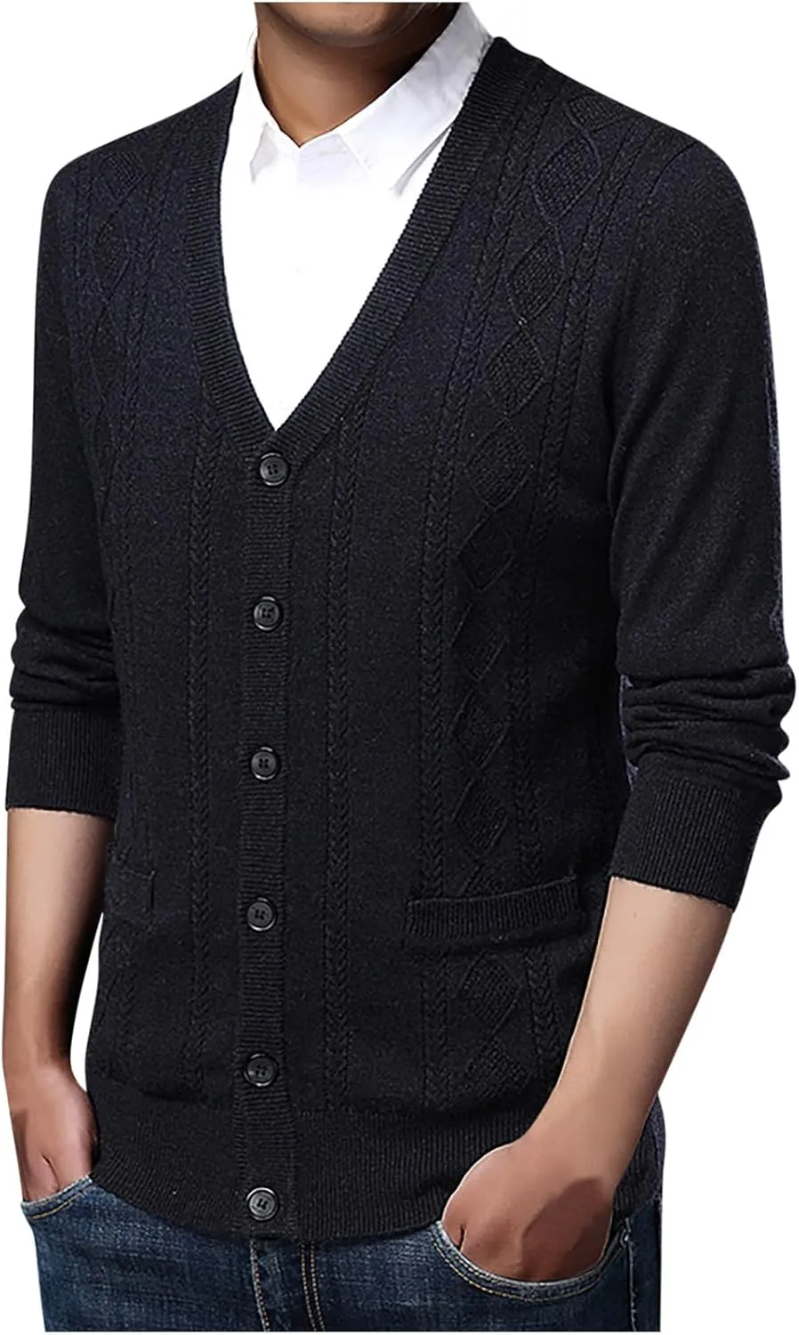 Mens V Neck Cardigan Sweater Lightweight Knit Cardigan Casual Open Front Sweater Button Down Cardigan Sweater
