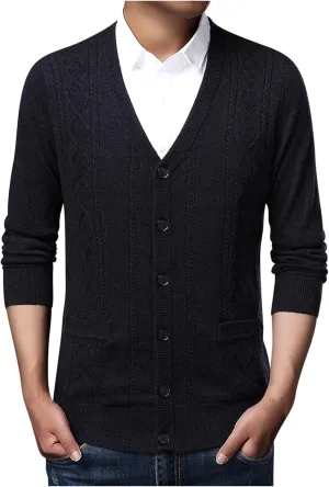 Mens V Neck Cardigan Sweater Lightweight Knit Cardigan Casual Open Front Sweater Button Down Cardigan Sweater