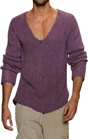 Men's V Neck Sweater Lightweight Slim Fit Pullover Solid Color Knitted Knitwear Casual Loose Tops Fall Winter Outwear